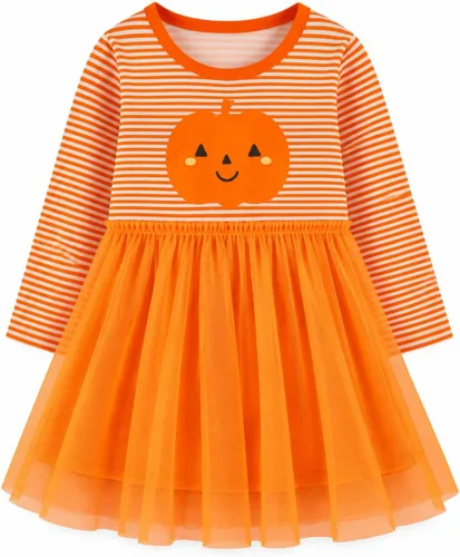 Vista 8 de HILEELANG Vestido de manga larga para niña pequeña, de algodón, con apliques, ropa casual para Navidad