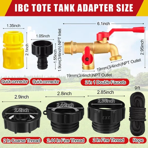 Vista 2 de Adaptador de asas Ibc, válvula doble de latón, 3/4 '' macho Npt a 3/4