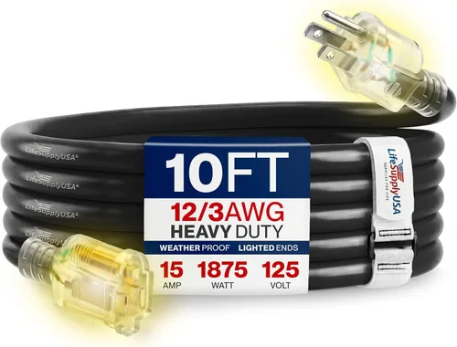 Vista 38 de Cable de extensión SJT de 12/3 300 V con luz LED para uso en interiores y exteriores con enchufe con iluminación LED Amarillo
