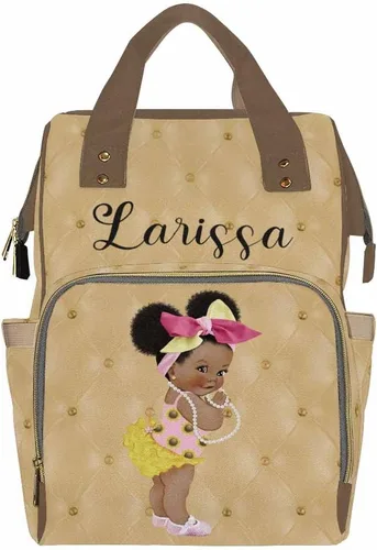 Vista 14 de Newcos Bolsa de pañales personalizada con estampado de corona con nombre personalizado de África negra para mujer, bolsa de pañales de viaje casual