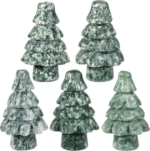 Vista 4 de Mini adorno de mesa de árbol de Navidad de mano de 1.97 pulgadas, decoración de escritorio para reiki de Navidad, cristal curativo Feng Shui, piedra