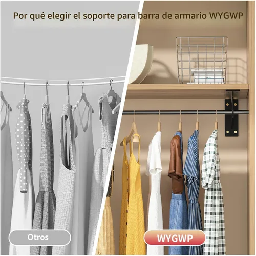 Vista 5 de Soportes para barra de armario, soporte resistente de 400 libras, soportes de estante de armario con soporte para barra para armario, baño y cocina