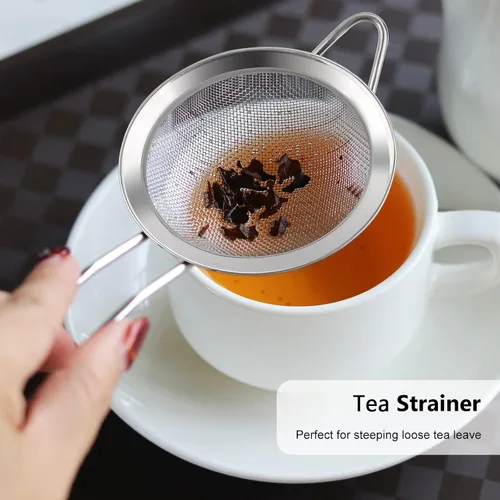 Vista 6 de D Colador de malla fina, tamiz de acero inoxidable con asa, colador de metal pequeño para té suelto, jugo, bebida, hierbas, mini tamiz para harina