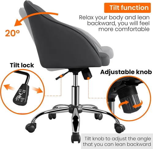 Vista 6 de Yaheetech Silla de oficina de altura ajustable con respaldo medio, giratoria, grande, silla de escritorio, silla de computadora con ruedas