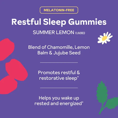 Vista 3 de Gomitas naturales sin melatonina para ayudar al sueño para adultos, sin melatonina, azufaifo de hierbas y manzanilla, bálsamo de limón, suplemento