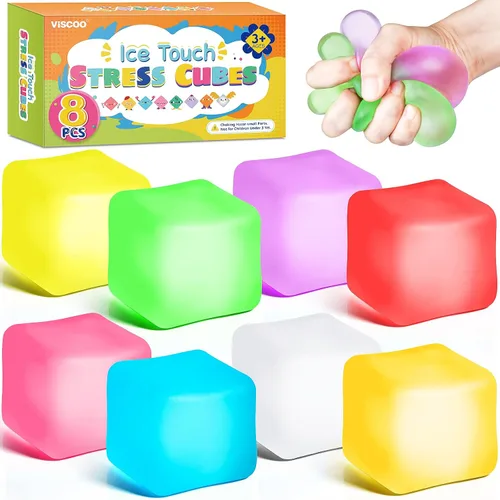 Vista 8 de Paquete de 4 Cubos Antiestrés, Pelotas Antiestrés con Forma de Cubo de Hielo de Elevación Lenta para Adultos y Niños, Juguete Sensorial Fidget
