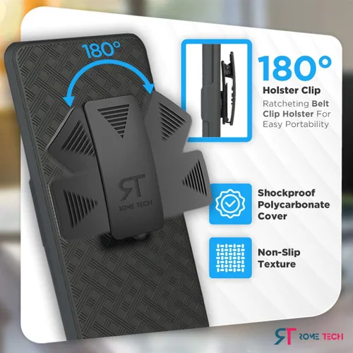 Vista 3 de Funda diseñada para Motorola G Play (2021) con funda de clip para cinturón, funda con función atril, color negro