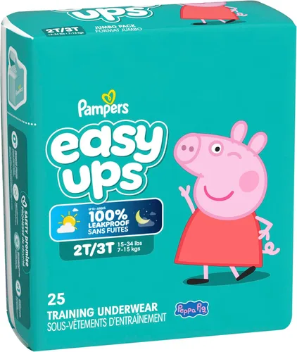 Vista 14 de Easy Ups - Pantalones de entrenamiento para niñas y niños, talla 4 (2T3T), 25 unidades, ropa interior absorbente de Peppa Pig, hasta un 100% a