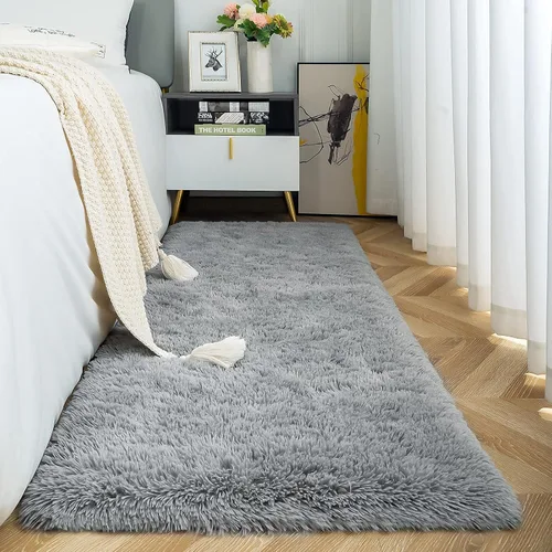 Vista 33 de ISEAU Alfombra de pasillo cómoda y esponjosa para dormitorio, de felpa con base de goma antideslizante, para dormitorio de bebé, al lado de la cama