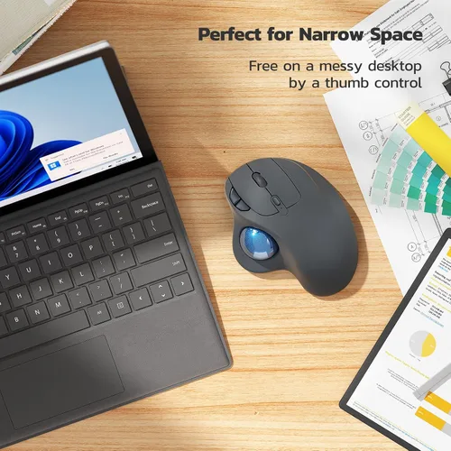 Vista 6 de Nulea M501 Ratón Trackball Inalámbrico, Ergonómico Recargable, Control Fácil con el Pulgar, Seguimiento Preciso y Suave, Conexión de 3 Dispositivos
