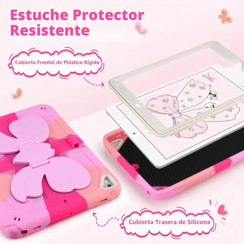Vista 3 de VOFUOE Funda para iPad 6ª/5ª generación para niños para iPad 9.7 caso 2018 colorido rosado