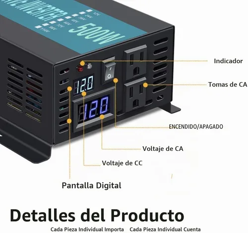 Vista 2 de WZRELB Onda sinusoidal pura de potencia completa 12V a 120V DC a CA inversor de corriente (RBP500S)