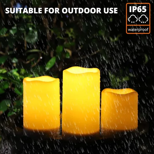 Vista 4 de NURADA Velas solares grandes para exteriores, juego de velas recargables impermeables sin llama, resina blanca, luz LED, batería solar recargable