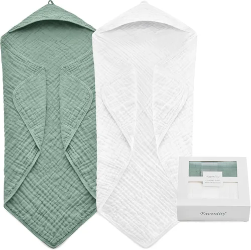 Vista 11 de Toallas de bebé con capucha para recién nacido, 35 x 35 pulgadas, paquete de 3 toallas de baño 100% algodón de muselina para bebé, toallas de playa