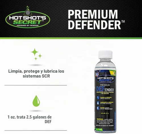 Vista 2 de Hot Shot's Secret Defender DEF Booster Aditivo 8 oz – Trata 20 galones – Tratamiento diésel DEF para líquido de escape diésel, limpia y evita