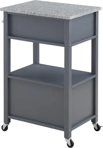 Vista 13 de OSP Home Furnishings Fairfax Farmhouse - Carrito de cocina con parte superior de granito, armario de almacenamiento rodante con toallero, estante