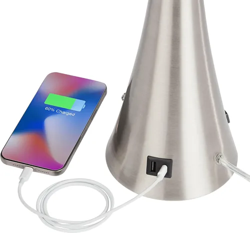 Vista 5 de 360 Lighting Karl - Juego de 2 lámparas de mesa modernas de 27 1/2 pulgadas de alto con puertos de carga USB A+C y toma de corriente alterna