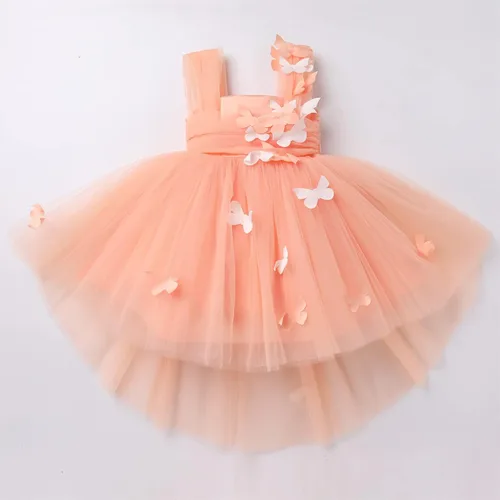Vista 4 de Vestido de tutú con lentejuelas y lazo alto y bajo, vestido de pétalos de encaje, princesa, concurso, boda, fiesta de cumpleaños, vestido formal