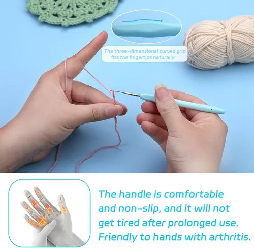 Vista 4 de Gancho de ganchillo de 0,5 mm, mango ergonómico para manos con artritis, agujas de tejer extra largas para principiantes y lana para ganchillo
