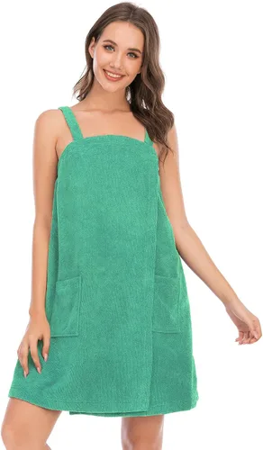 Vista 104 de Veseacky Toalla de baño para mujer con bolsillo, bata de spa ajustable y diadema facial
