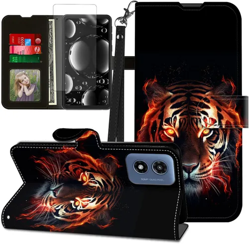 Vista 441 de Funda para Motorola Edge 2022 con protector de pantalla, soporte y tarjetero y correa para la muñeca, funda magnética para Moto Edge 2022 5G UW Lobo