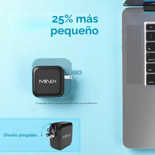 Vista 7 de MINIX P3 100W Turbo 4-Port GaN cargador de pared de viaje USB C PD