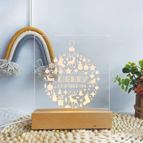 Vista 2 de Adornos de Navidad de bola de luz nocturna, elementos de Navidad con alce de copo de nieve, luz cálida, lámpara de escritorio, decoración