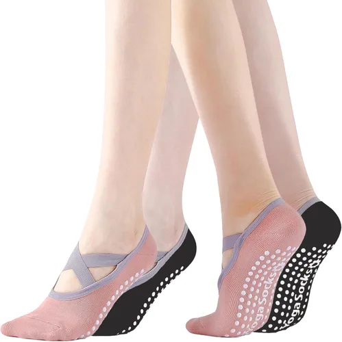 Vista 35 de Calcetines de yoga con agarre antideslizante para mujer, talla única, para fitness, deporte, danza de calcetines