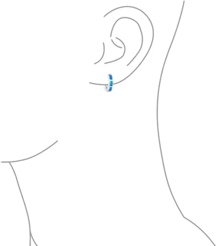 Vista 3 de Aretes de aro iridiscentes con incrustaciones de ópalo creadas en blanco y azul para mujeres, adolescentes, plata de ley 925, piedra natal