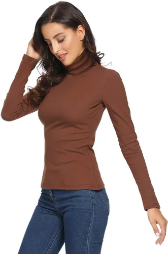 Vista 3 de Camisetas térmicas de manga larga con cuello alto para mujer, suaves, ajustadas, de algodón