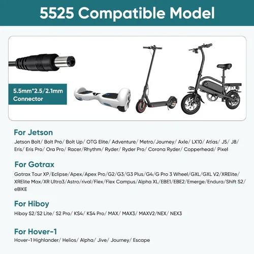 Vista 7 de Cargador eléctrico para scooter y hoverboard de 42 V 2 A, 6 en 1, adaptador de corriente para scooter multienchufe, compatible con Segway, Jetson
