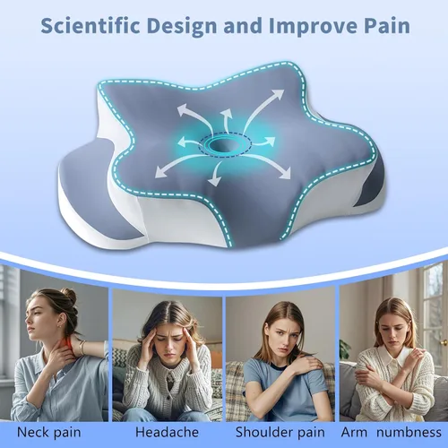 Vista 5 de Almohada cervical de espuma viscoelástica, almohada refrescante para dormir, almohadas ergonómicas de espuma viscoelástica para apoyo del cuello