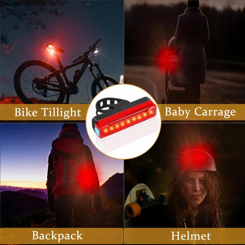 Vista 8 de Luces de bicicleta delanteras y traseras, luces de bicicleta recargables USB brillantes con función de banco de energía, fácil de instalar, batería