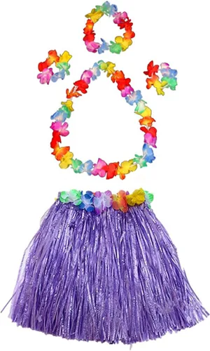 Vista 8 de Fortuning's JDS Hawaiian Hula Dancer Grass Skirt with Flower Costume Set Birthday Tropical Party Decorations