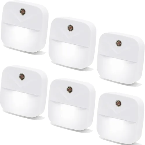 Vista 10 de Paquete de 6 luces nocturnas enchufables, luces nocturnas LED inteligentes con sensor de atardecer a amanecer, luces nocturnas enchufables