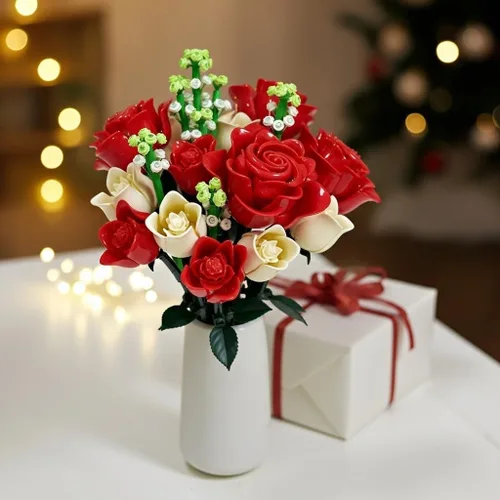Vista 8 de WISEPLAY Juego de construcción de ramo de rosas – 697 piezas para mujeres, bloques de construcción de flores de rosas rojas y blancas, creativo