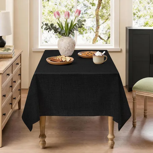 Vista 3 de Mantel rectangular de lino natural, mantel ligero con textura de otoño de 52 x 70 pulgadas, resistente al agua, resistente a las manchas, mantel