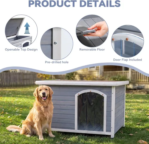 Vista 3 de Petsfit - casetas cuchas de madera para perros pequeños, medianos y perros grandes, resistente a la intemperie para perros, con patas elevadas.