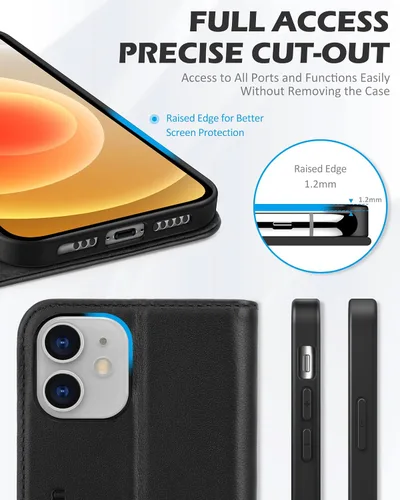 Vista 7 de SHIELDON Funda para iPhone 12/12 Pro 5G, Funda Tipo Billetera de Piel Auténtica con Bloqueo RFID Magnético, Soporte para Tarjetas de Crédito