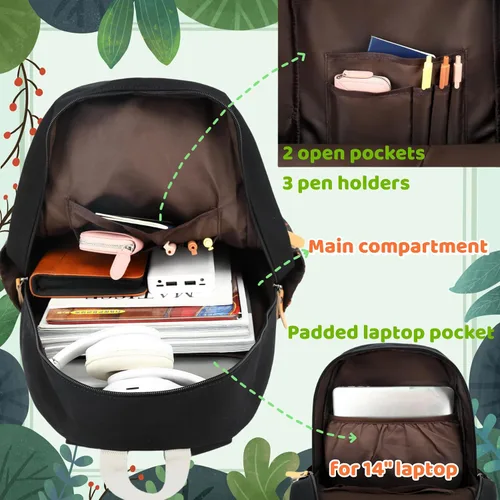 Vista 4 de Leaper - mochila escolar para niñas, mochila informal, bolsa de viaje con bolsillos laterales