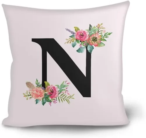 Vista 15 de Fundas de almohada decorativas del alfabeto, fundas de almohada con estampado floral de la letra B, fundas de almohada cuadradas suaves, fundas