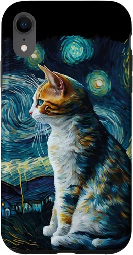Vista 25 de Lindo Van Gogh Starry Night Cat Calico Cat Lover - Carcasa divertida para iPhone 17