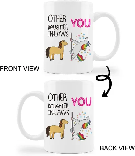 Vista 4 de kunlisa Taza de regalo para nuera, Taza de cerámica para nuera de 11 oz - Taza de café, leche y té, regalos para nuera de la madrastra y padrastro
