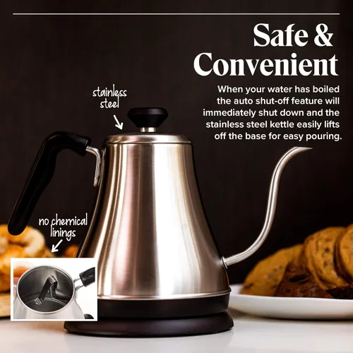 Vista 4 de Willow & Everett Hervidor de agua cuello de cisne eléctrico para verter agua sobre el café y el té – 1L – Tetera eléctrica, hervidor de agua