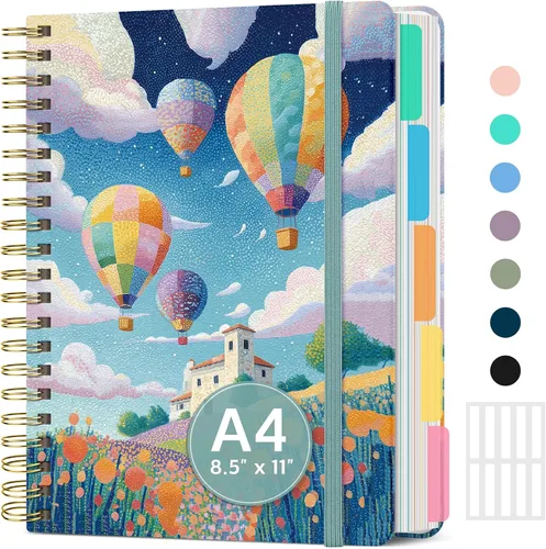 Vista 44 de Cuadernos grandes de espiral rayados para el trabajo con divisores y pestañas extraíbles, 8.5 x 11 pulgadas, bonito cuaderno de tapa dura de 5