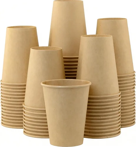 Vista 34 de Paquete de 100 tazas de café desechables de 8 onzas, tazas de papel desechables de color marrón a granel, tazas de café para té caliente, chocolate
