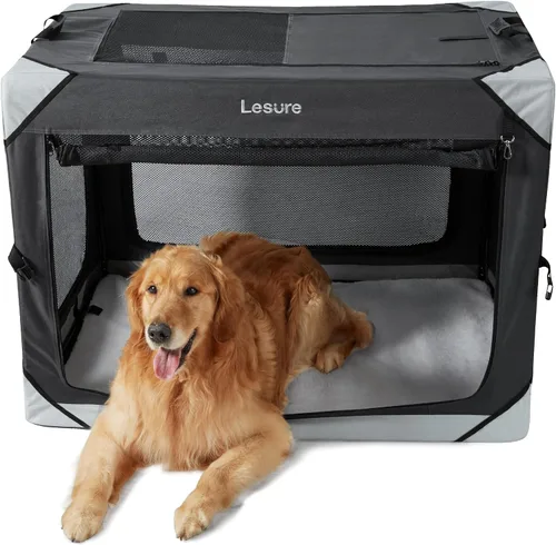 Vista 8 de Lesure Jaula Plegable para Perros - Perrera de Viaje Portátil para Perros Medianos, Jaula para Mascotas de 4 Puertas con Ventanas de Malla