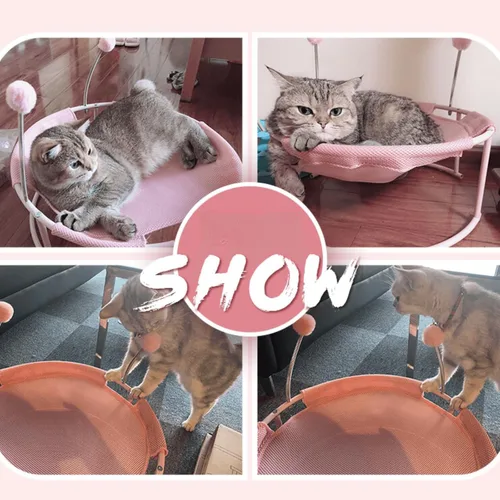 Vista 8 de Linda perca para gatos de verano, fácil de montar, hamaca elevada para perros pequeños, de pie, malla transpirable para mascotas durmiendo hasta 20