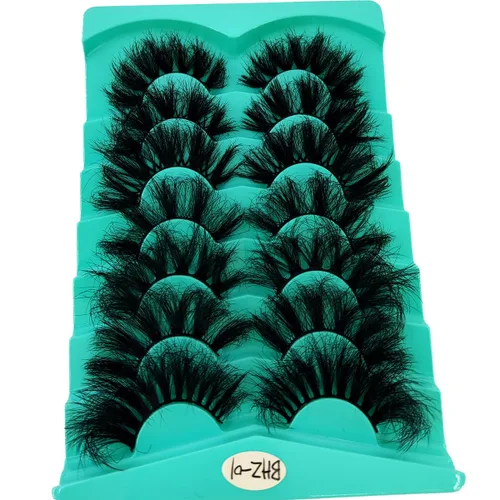 Vista 4 de 6 pares de pestañas postizas de ojo de gato, esponjosas pestañas de visón sintético 8D, pestañas dramáticas largas y gruesas (7 pares-BHZ01)