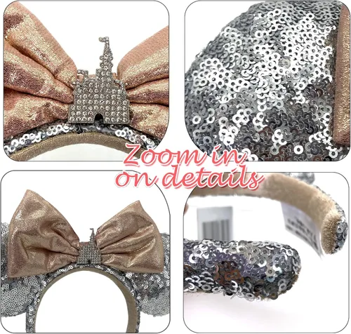 Vista 6 de Swanlake Diadema de orejas de ratón con lazo, vestido de fiesta con purpurina, decoración de princesa, disfraz de cosplay, vacaciones, regalos